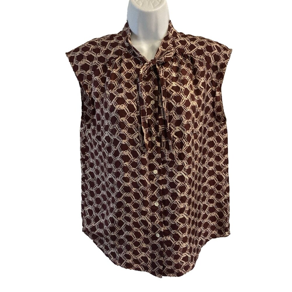 J. Crew Women’s Cabernet 100% Silk Tie-Neck Sleeveless Blouse Size 8 Button Down